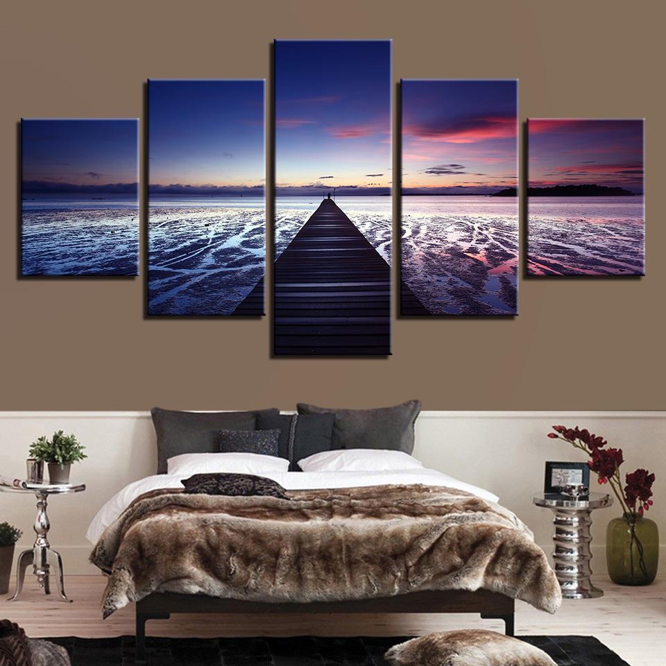 Sea Waves Sunrise 1 - Space 5 Panel Canvas Art Wall Decor Sea Waves Sunrise 1 - Space 5 Panel Canvas Art Wall Decor