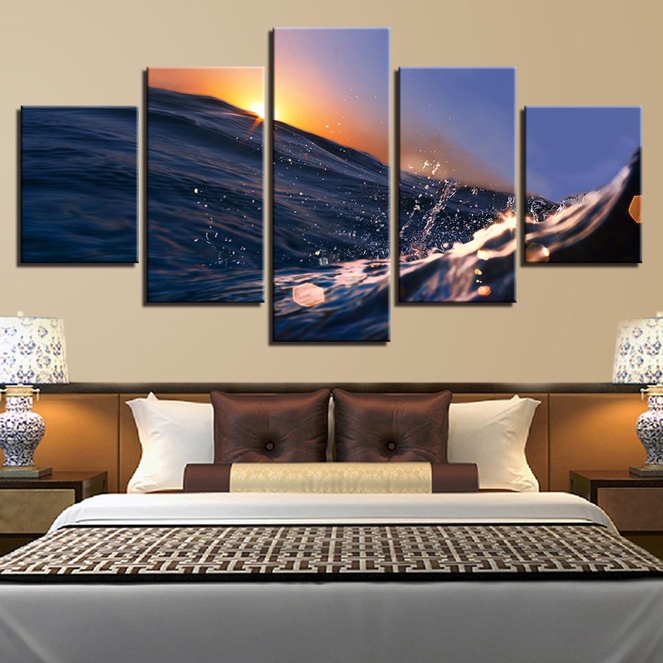 Sea Waves Sunrise 2 - Space 5 Panel Canvas Art Wall Decor Sea Waves Sunrise 2 - Space 5 Panel Canvas Art Wall Decor