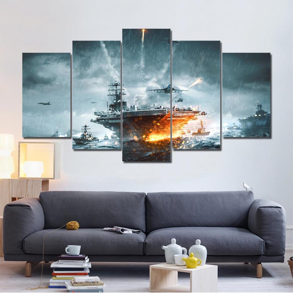 Sea battleship - Space 5 Panel Canvas Art Wall Decor Sea battleship - Space 5 Panel Canvas Art Wall Decor