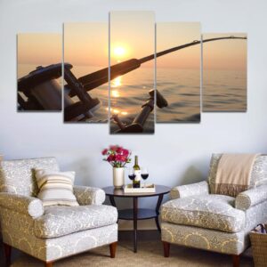 Sea fishing Sunset - Fishing 5 Panel Canvas Art Wall Decor