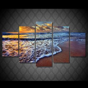 Seascape Beach Ocean Gulf At Sunset - Nature 5 Panel Canvas Art Wall Decor