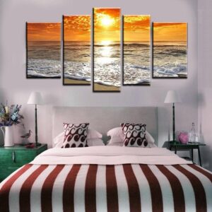 Seascape Beach Wave - Nature 5 Panel Canvas Art Wall Decor