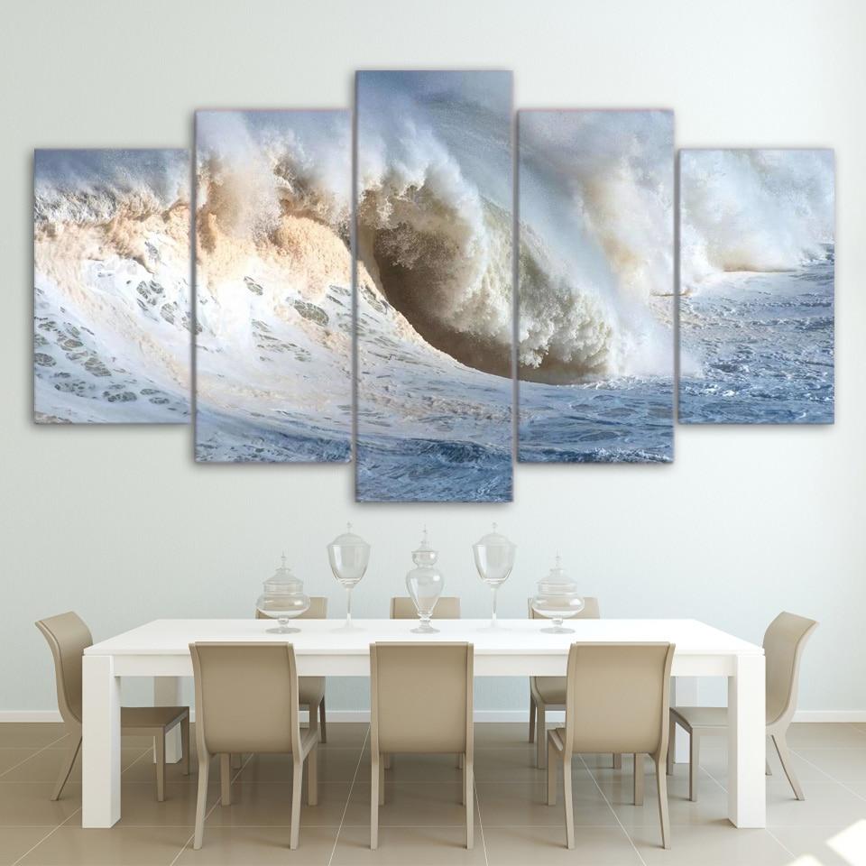 Seascape Huge Waves - Nature 5 Panel Canvas Art Wall Decor Seascape Huge Waves - Nature 5 Panel Canvas Art Wall Decor