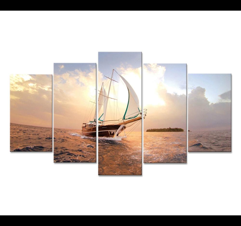 Seascape Sailing Boat - Space 5 Panel Canvas Art Wall Decor Seascape Sailing Boat - Space 5 Panel Canvas Art Wall Decor