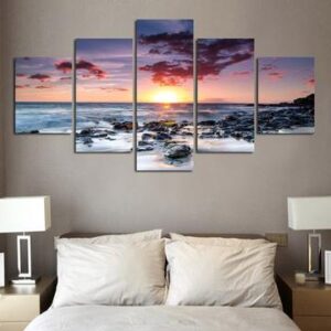 Seascape Sunset - Nature 5 Panel Canvas Art Wall Decor