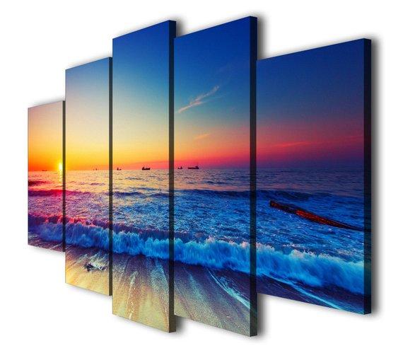 Seascape Wave Beach Landscape - Space 5 Panel Canvas Art Wall Decor Seascape Wave Beach Landscape - Space 5 Panel Canvas Art Wall Decor
