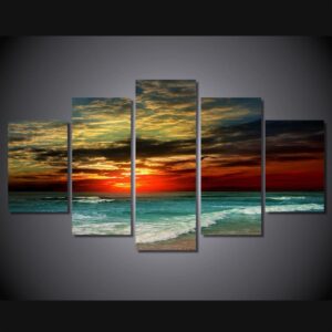 Seascape sunset beach sea shore - Space 5 Panel Canvas Art Wall Decor