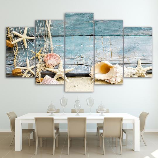 Seashells Beach Decor - Ocean 5 Panel Canvas Art Wall Decor Seashells Beach Decor - Ocean 5 Panel Canvas Art Wall Decor
