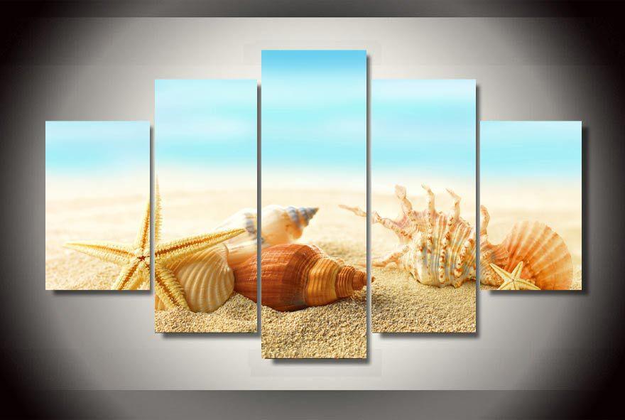 Seashells Starfishes Beach - Animal 5 Panel Canvas Art Wall Decor Seashells Starfishes Beach - Animal 5 Panel Canvas Art Wall Decor