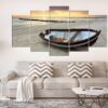 Seashore And Boat Ocean - Nature 5 Panel Canvas Art Wall Decor
