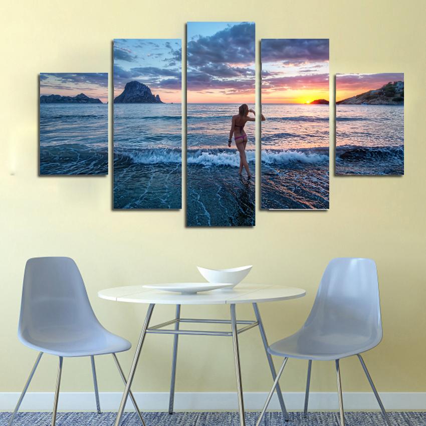 Seaside Sexy Beauty Hot Woman - Abstract 5 Panel Canvas Art Wall Decor Seaside Sexy Beauty Hot Woman - Abstract 5 Panel Canvas Art Wall Decor