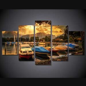 Seaside resort speedboat - Space 5 Panel Canvas Art Wall Decor