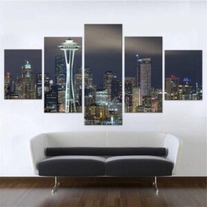 Seattle City View Split - Nature 5 Panel Canvas Art Wall Decor