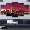 Seattle Red Skyline - Nature 5 Panel Canvas Art Wall Decor
