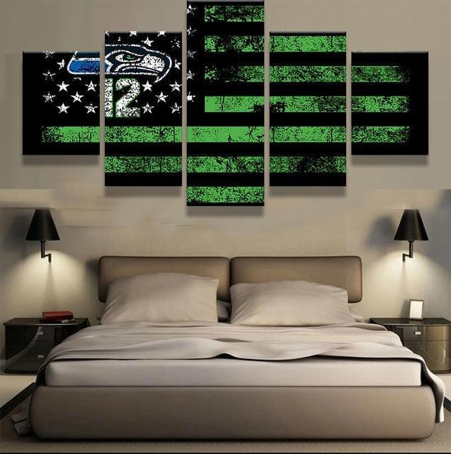 Seattle Seahawks American Flag - Abstract 5 Panel Canvas Art Wall Decor Seattle Seahawks American Flag - Abstract 5 Panel Canvas Art Wall Decor