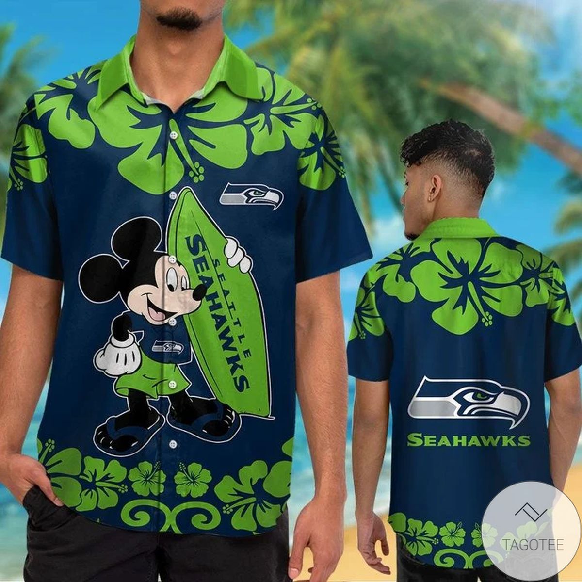 Seattle Seahawks & Mickey Mouse Hawaiian Shirt Seattle Seahawks & Mickey Mouse Hawaiian Shirt