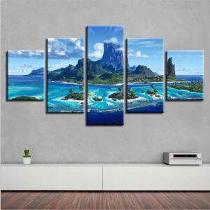 Seaview Mountain Peaks Sunshine - Nature 5 Panel Canvas Art Wall Decor