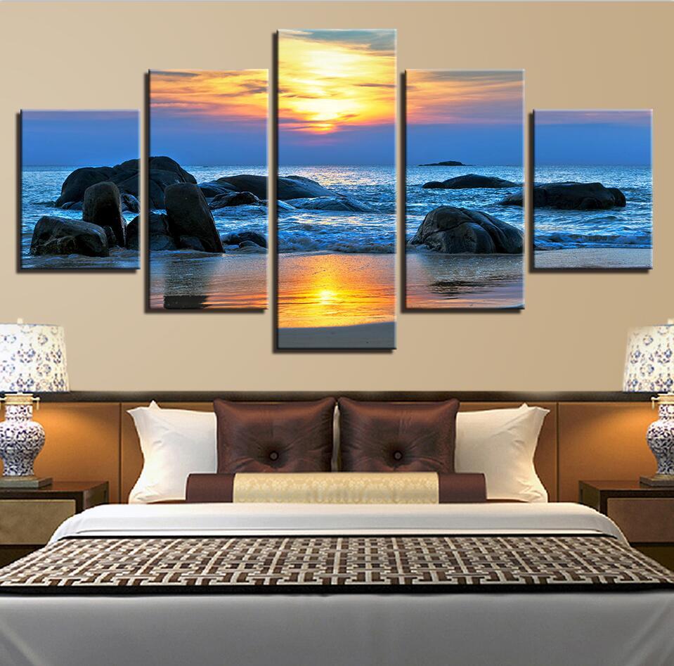 Seaview Sunshine 5 - Nature 5 Panel Canvas Art Wall Decor Seaview Sunshine 5 - Nature 5 Panel Canvas Art Wall Decor