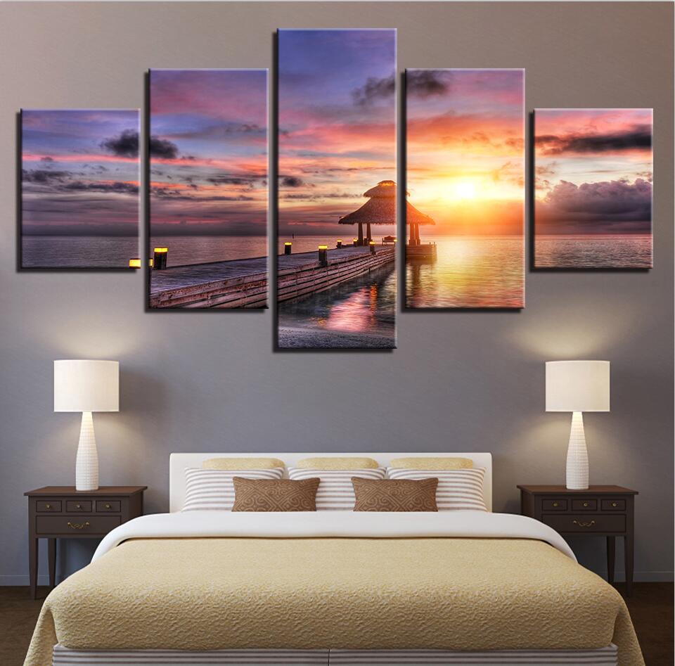 Seaview Sunshine 6 - Nature 5 Panel Canvas Art Wall Decor Seaview Sunshine 6 - Nature 5 Panel Canvas Art Wall Decor