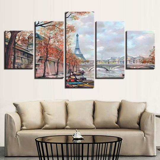 Seine Eiffel Tower Paris France Painting - Nature 5 Panel Canvas Art Wall Decor Seine Eiffel Tower Paris France Painting - Nature 5 Panel Canvas Art Wall Decor