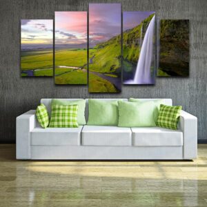 Seljalandsfoss Landscape Iceland Waterfall - Nature 5 Panel Canvas Art Wall Decor