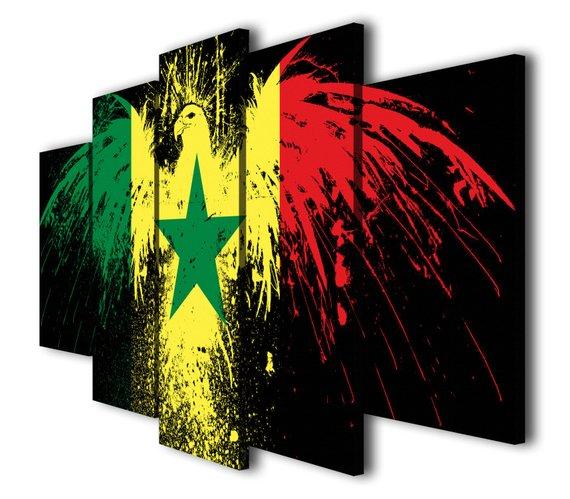Senegal Flag Eagle - Abstract 5 Panel Canvas Art Wall Decor Senegal Flag Eagle - Abstract 5 Panel Canvas Art Wall Decor