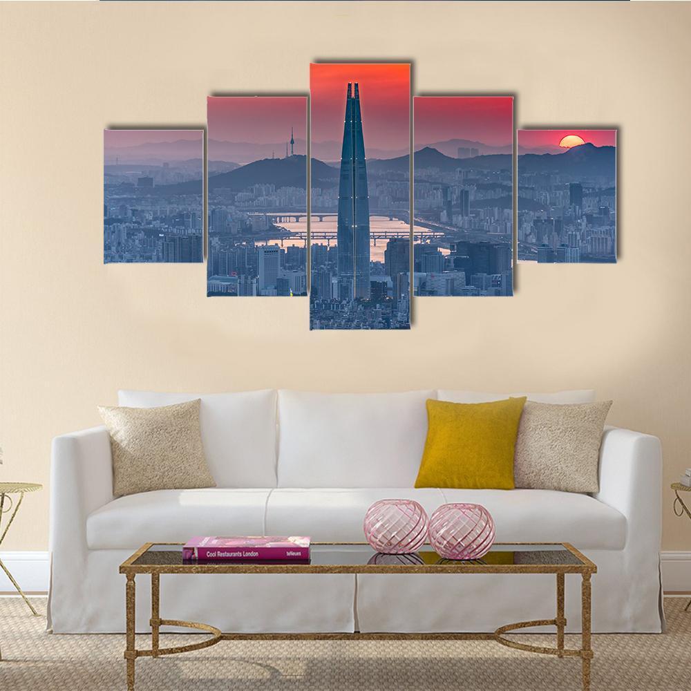 Seoul City Skyline At Sunset - Nature 5 Panel Canvas Art Wall Decor Seoul City Skyline At Sunset - Nature 5 Panel Canvas Art Wall Decor