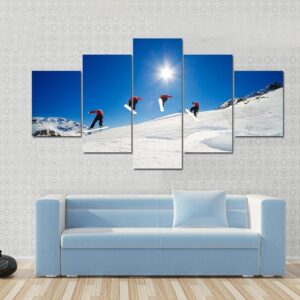 Sequence Shot Of Snowboarder Going Over Jump - Sport 5 Panel Canvas Art Wall Decor