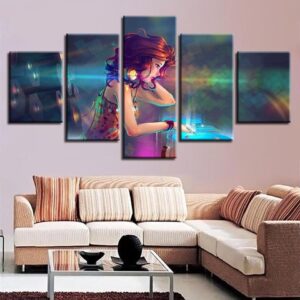 Sexy Red Hair Beauty Girl Music Club - Music 5 Panel Canvas Art Wall Decor
