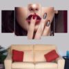 Sexy Woman Lip Beauty - Abstract 5 Panel Canvas Art Wall Decor