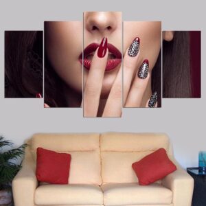 Sexy Woman Lip Beauty - Abstract 5 Panel Canvas Art Wall Decor