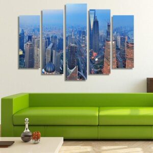 Shanghai Architecture - Nature 5 Panel Canvas Art Wall Decor
