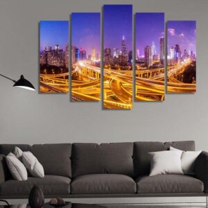 Shanghai Interchange Overpass - Nature 5 Panel Canvas Art Wall Decor