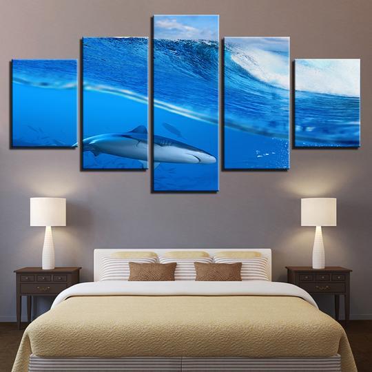 Shark In The Water - Space 5 Panel Canvas Art Wall Decor Shark In The Water - Space 5 Panel Canvas Art Wall Decor