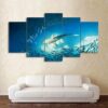 Shark Painting Cluster Of Fish Deep Blue Ocean - Ocean 5 Panel Canvas Art Wall Decor