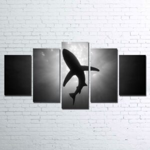 Shark Silhouette V2 - Nature Animal 5 Panel Canvas Art Wall Decor