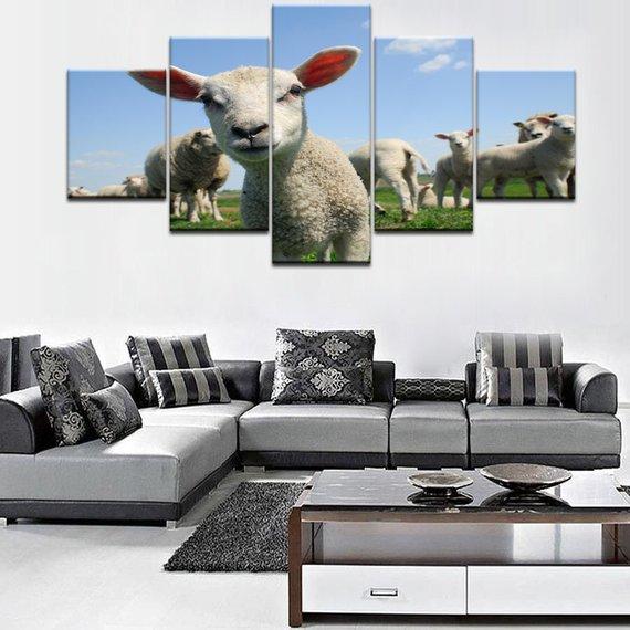 Sheep - Animal 5 Panel Canvas Art Wall Decor Sheep - Animal 5 Panel Canvas Art Wall Decor