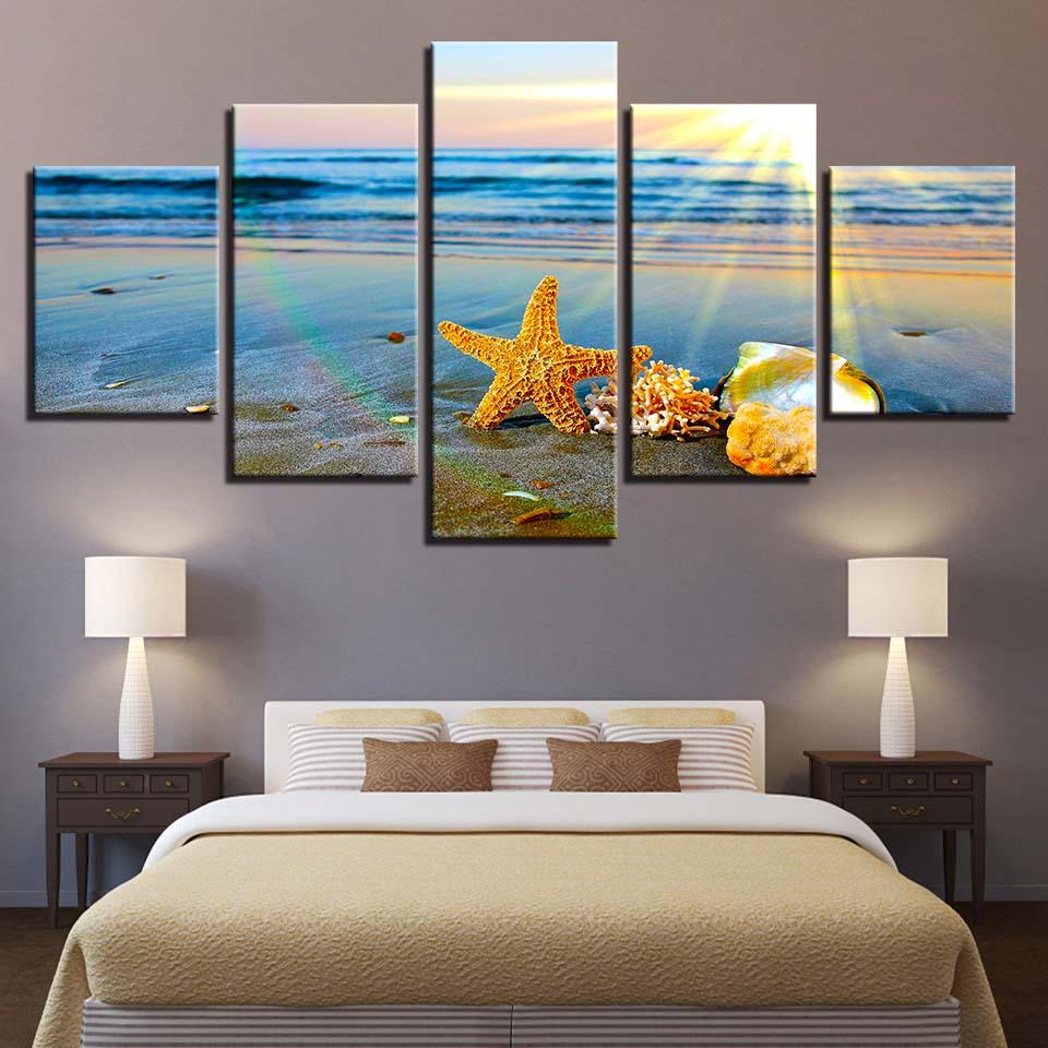 Shell Starfish 3 - Space 5 Panel Canvas Art Wall Decor Shell Starfish 3 - Space 5 Panel Canvas Art Wall Decor