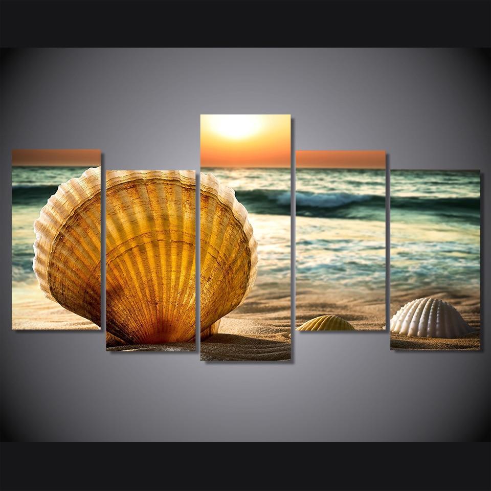 Shell beach seascape - Space 5 Panel Canvas Art Wall Decor Shell beach seascape - Space 5 Panel Canvas Art Wall Decor
