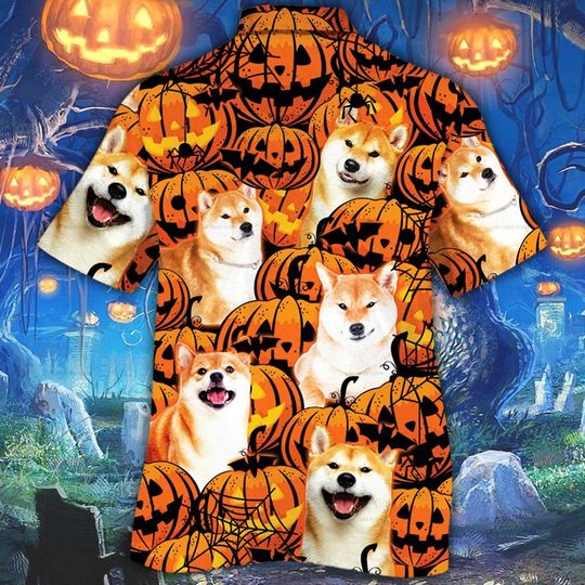 Shiba Inu Dog Halloween Pumpkin Hawaiian Shirt Shiba Inu Dog Halloween Pumpkin Hawaiian Shirt