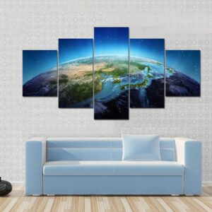 Shining Blue Planet - Space 5 Panel Canvas Art Wall Decor