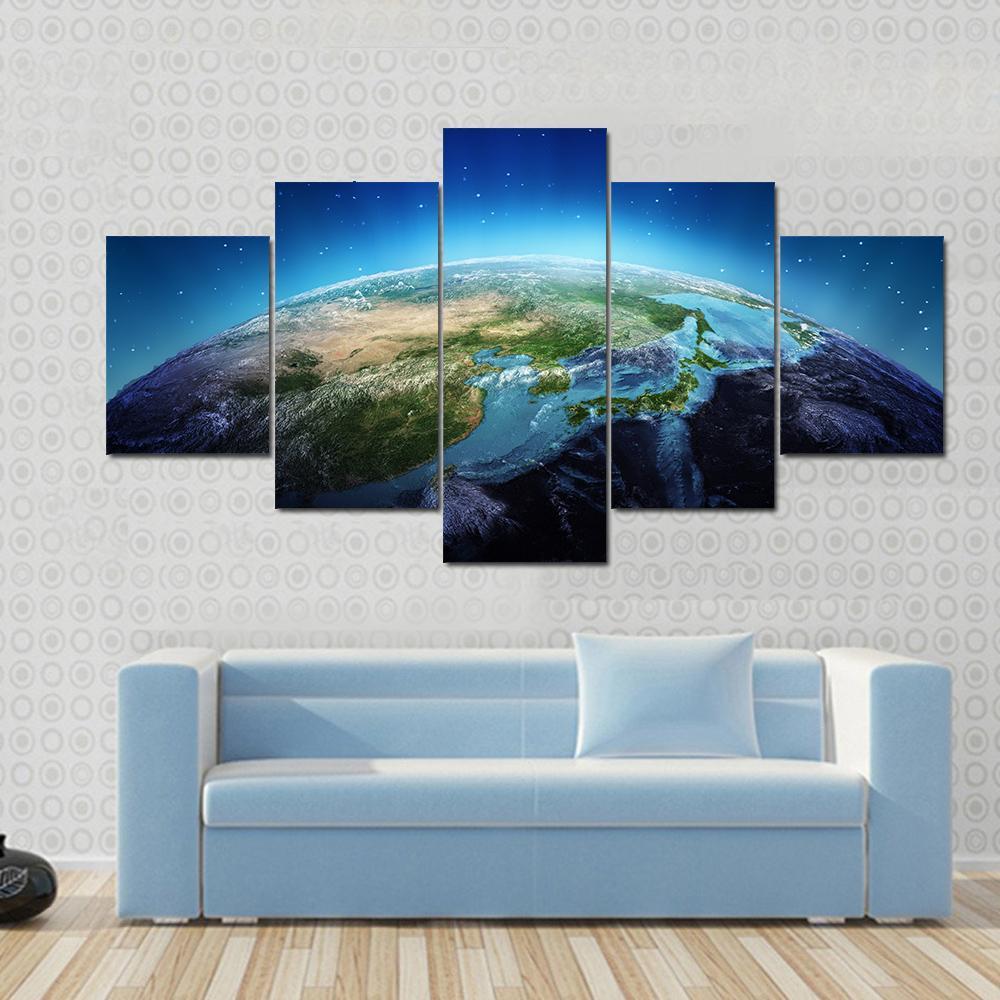 Shining Blue Planet - Space 5 Panel Canvas Art Wall Decor Shining Blue Planet - Space 5 Panel Canvas Art Wall Decor