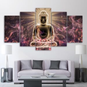 Shinning Buddha Statue - Religon 5 Panel Canvas Art Wall Decor