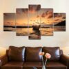 Ship Boat Sunset Seascape Nature Sea Beautiful Modern - Nature 5 Panel Canvas Art Wall Decor