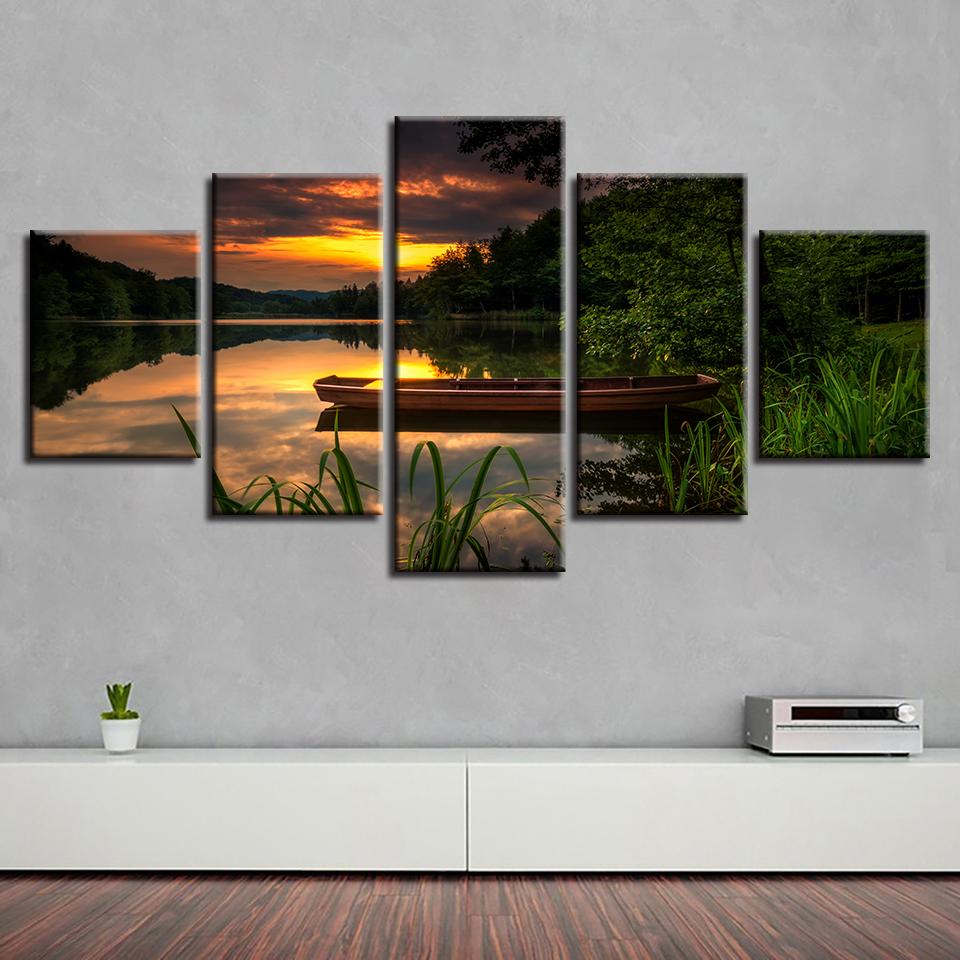 Ship Lake Mountain - Space 5 Panel Canvas Art Wall Decor Ship Lake Mountain - Space 5 Panel Canvas Art Wall Decor