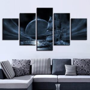 Ship Moon 5 - Space 5 Panel Canvas Art Wall Decor