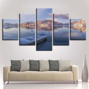 Ship Mountain Lake - Nature 5 Panel Canvas Art Wall Decor