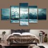Ship Sea Waves - Space 5 Panel Canvas Art Wall Decor