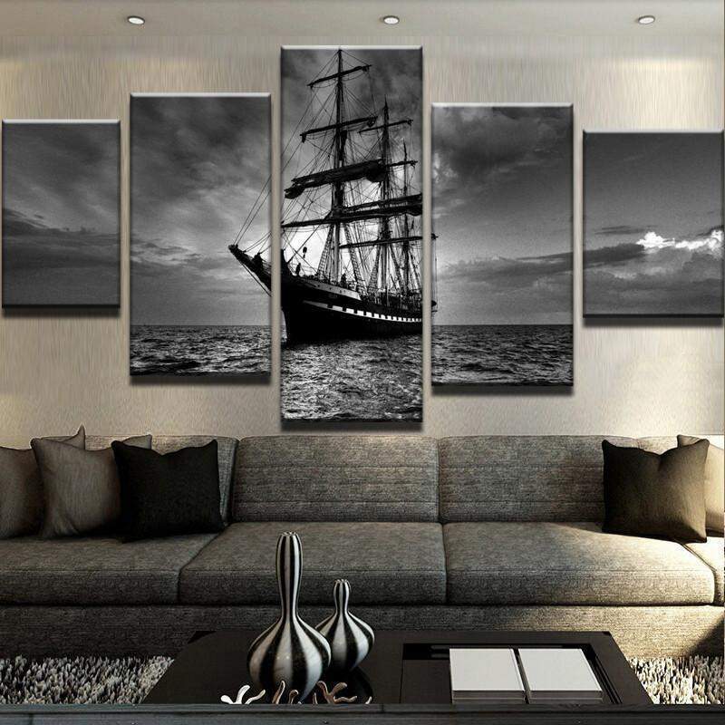 Ship Set Sail On Ocean At Night - Automative 5 Panel Canvas Art Wall Decor Ship Set Sail On Ocean At Night - Automative 5 Panel Canvas Art Wall Decor