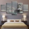 Ship Snow Mountain Seagulls - Space 5 Panel Canvas Art Wall Decor